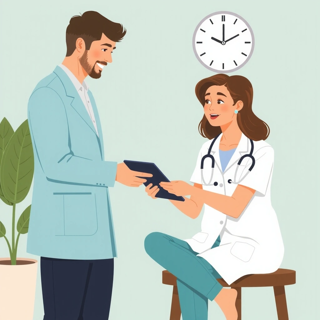 Illustration einer Person, die sich mit einem Ernährungsberater unterhält, symbolisiert individuelle Beratung.